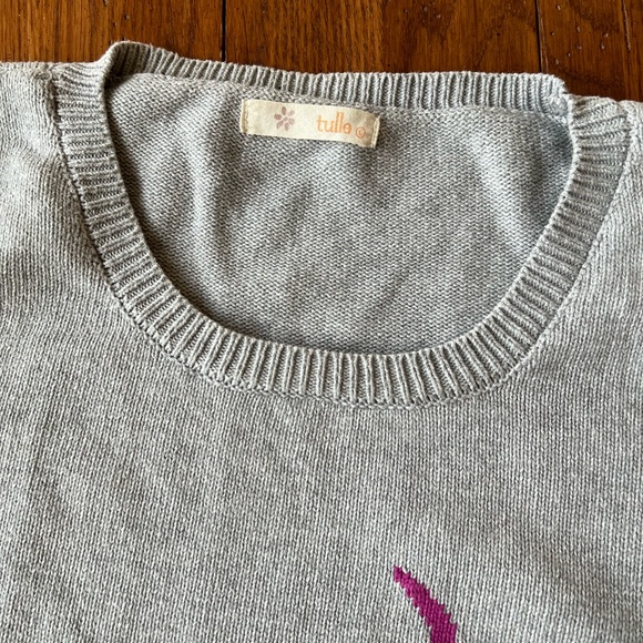 Tulle ladies large knit sweater gray with pink deer - Picture 2 of 3